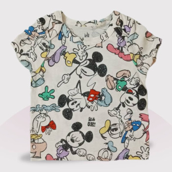 Baby Round Neck T-Shirt With Short Pant Set , Fashion Mickey Print, White Cream