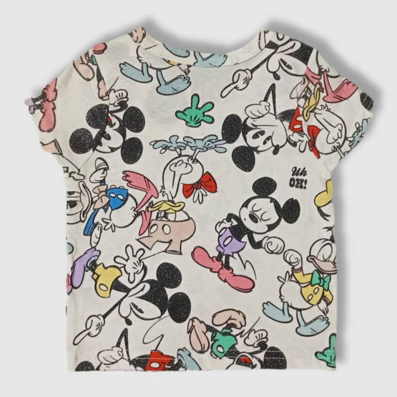 Baby Round Neck T-Shirt With Short Pant Set , Fashion Mickey Print, White Cream