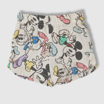 Baby Round Neck T-Shirt With Short Pant Set , Fashion Mickey Print, White Cream