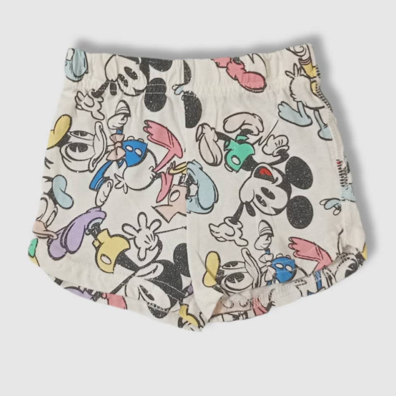 Baby Round Neck T-Shirt With Short Pant Set , Fashion Mickey Print, White Cream