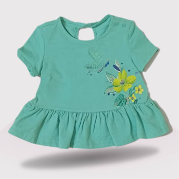 Baby Short Sleeve Shirt Dress and Legging Set, Fashion Flower Print, Light Green
