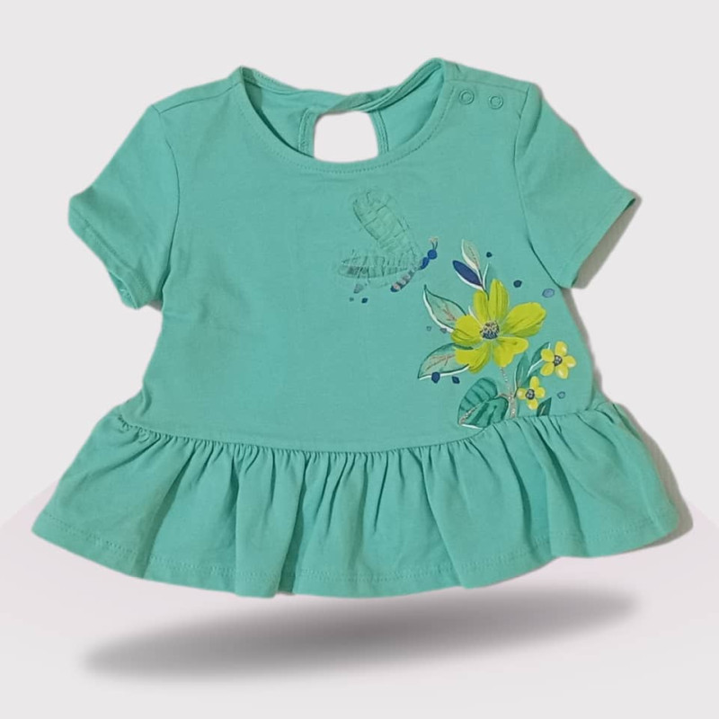 Baby Short Sleeve Shirt Dress and Legging Set, Fashion Flower Print, Light Green