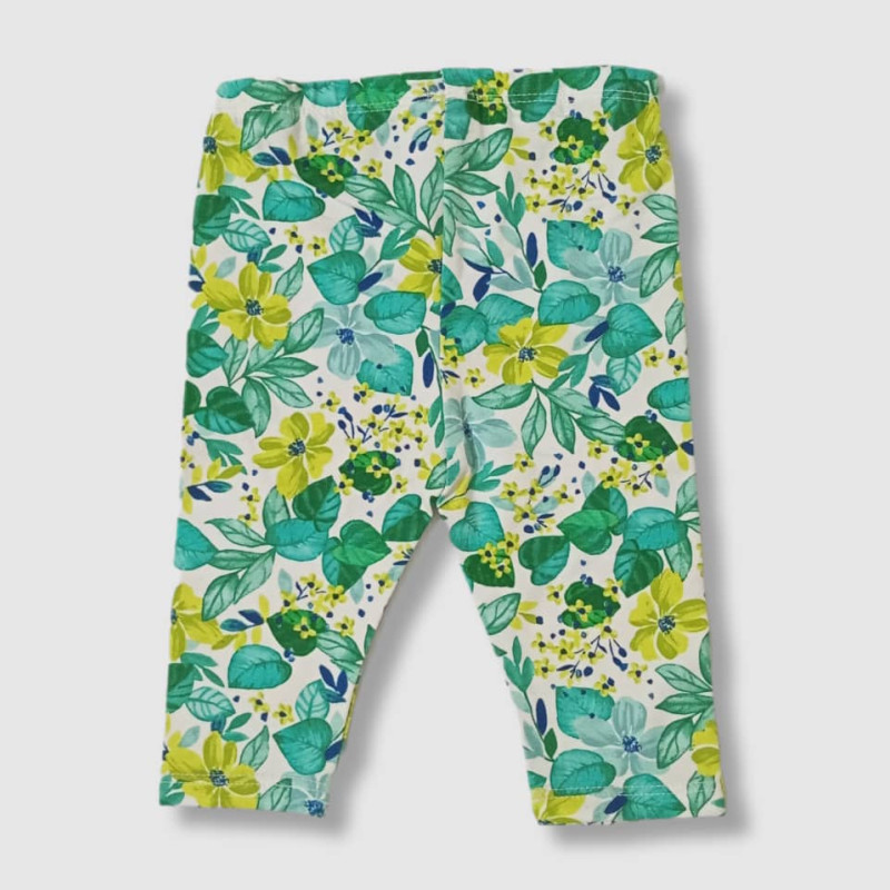 Baby Short Sleeve Shirt Dress and Legging Set, Fashion Flower Print, Light Green