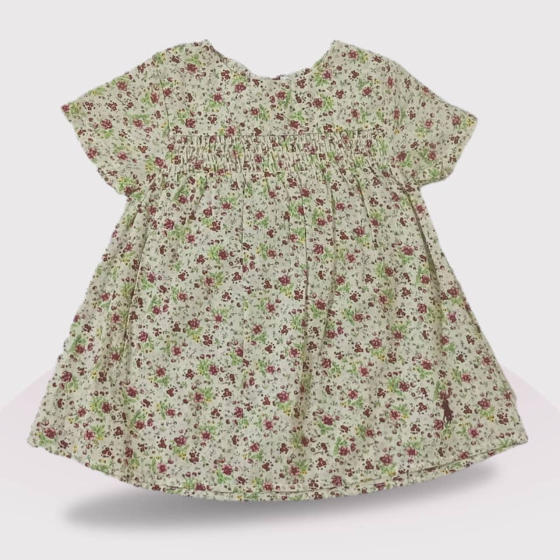 Baby Sleeve Mini Dress, Fashion Floral Print, Cream