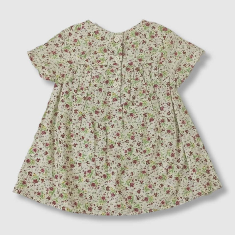 Baby Sleeve Mini Dress, Fashion Floral Print, Cream