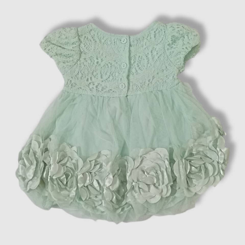 Baby Ruffle Tulle Sleeve Mini Dress, Fashion Flower Light Green