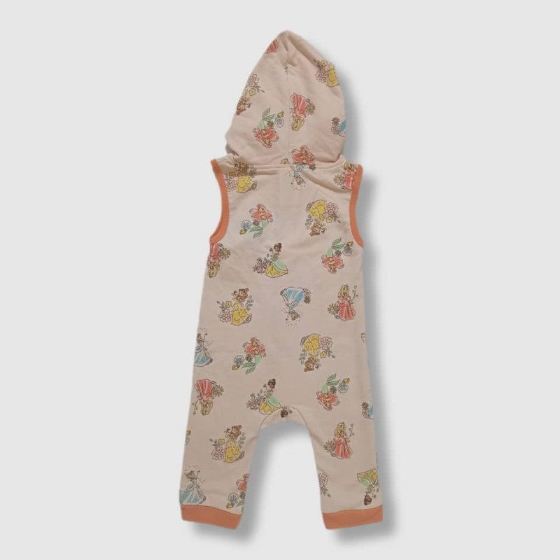 Baby Jumpsuit Sleeveless Hoodie With Round Neck T-Shirt, Fashion Cartoon Print, Peach Colour