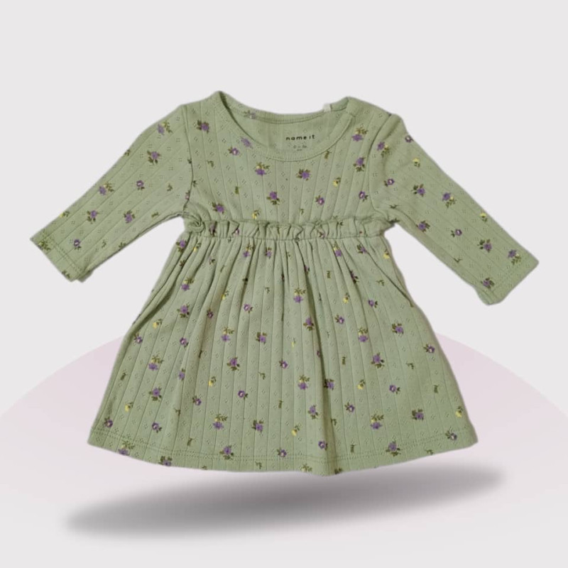Baby Ruffle-Waist Sweatshirt Dress and legging Set, Fashion Flower Print, Light Green