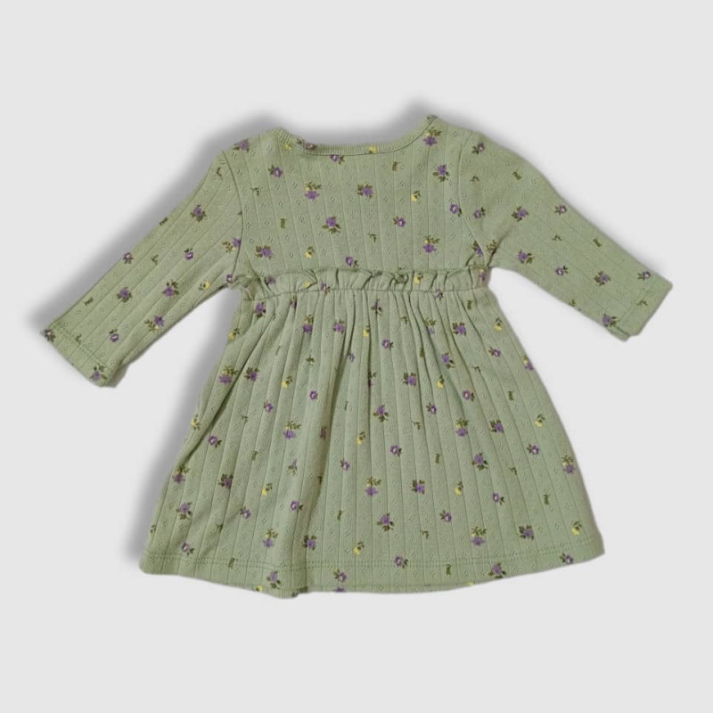 Baby Ruffle-Waist Sweatshirt Dress and legging Set, Fashion Flower Print, Light Green