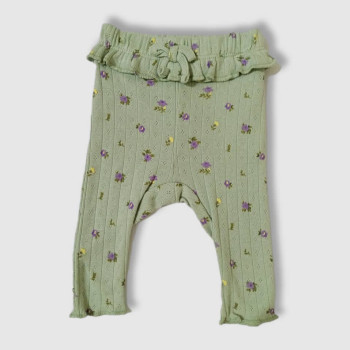 Baby Ruffle-Waist Sweatshirt Dress and legging Set, Fashion Flower Print, Light Green