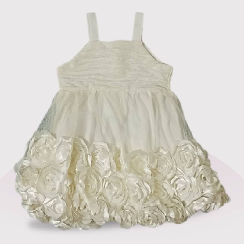 Baby Tulle Sleeveless Mini Dress, Fashion Flower White Cream