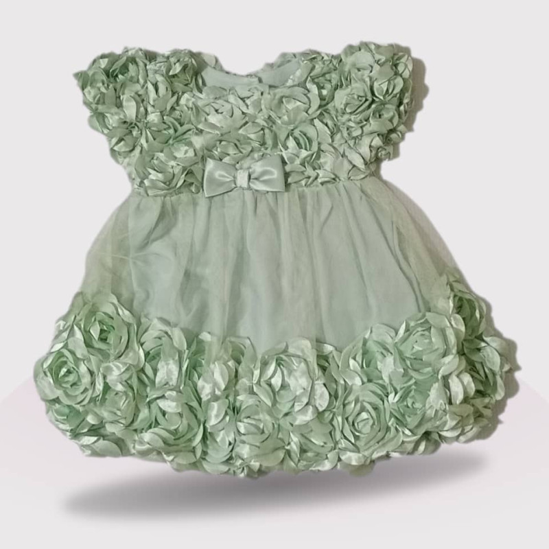 Baby Ruffle Tulle Sleeve Mini Dress, Fashion Flower Light Green