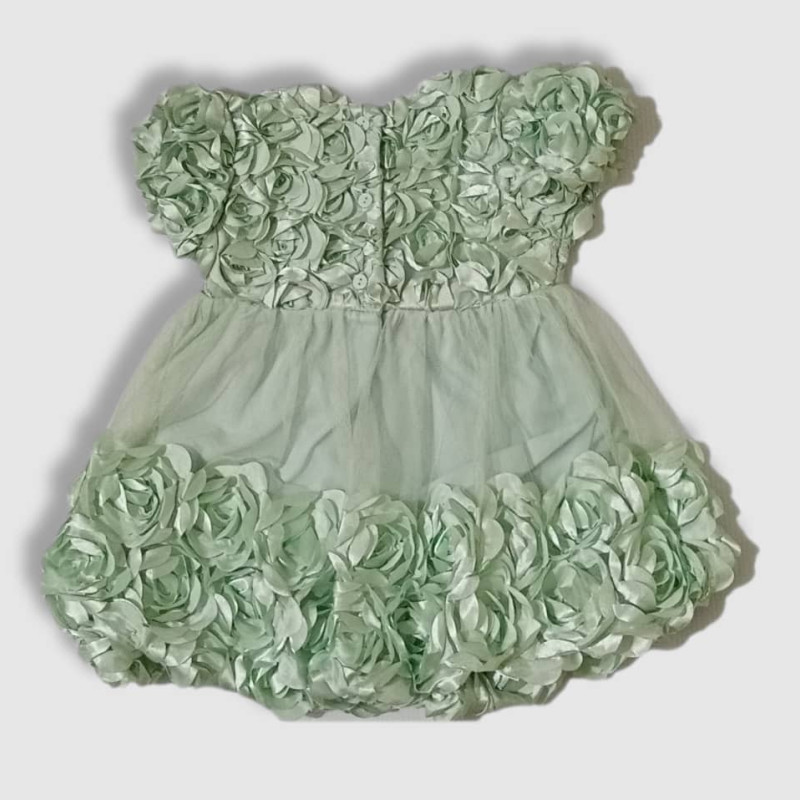 Baby Ruffle Tulle Sleeve Mini Dress, Fashion Flower Light Green