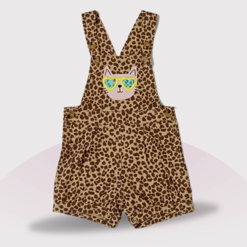 Baby Overalls/Dungarees Set,Fashion Cat Embroidery, Brown