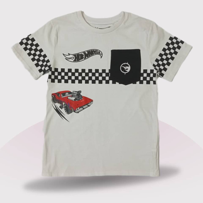 Round Neck T-Shirt , Fashion Hotwheels, White