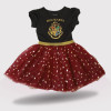 Ruffle Tulle Sleeve Dress Up Dress, Fashion Print, Black, Maroon and Gold Colour