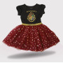 Ruffle Tulle Sleeve Dress Up Dress, Fashion Print, Black, Maroon and Gold Colour
