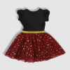 Ruffle Tulle Sleeve Dress Up Dress, Fashion Print, Black, Maroon and Gold Colour