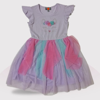 Ruffle Tulle Sleeve Dress Up Tutu Dress, Fashion Print, Purple & Pink Colour