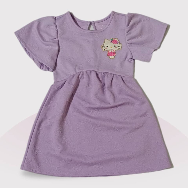 Sleeve Dress Up, Fashion Hello Kitty Embroidery, Purple Colour